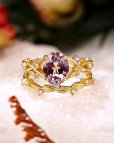 LILIANA Oval Shaped Alexandrite Bridal Ring Set Nature Inspired Leaf Ring Set